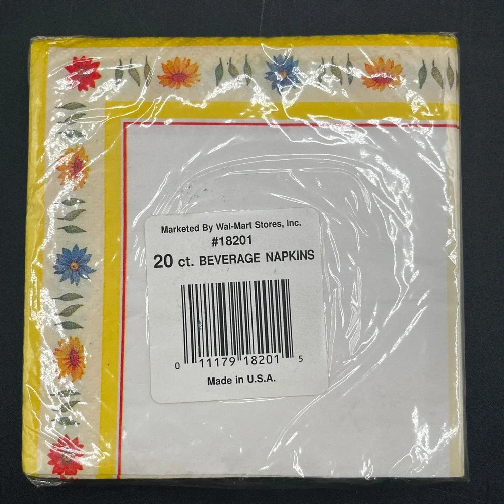 Vtg‎ Beverage Napkins 20 ct Floral Flower Red Yellow Blue 18201 USA Wal-Mart NIB